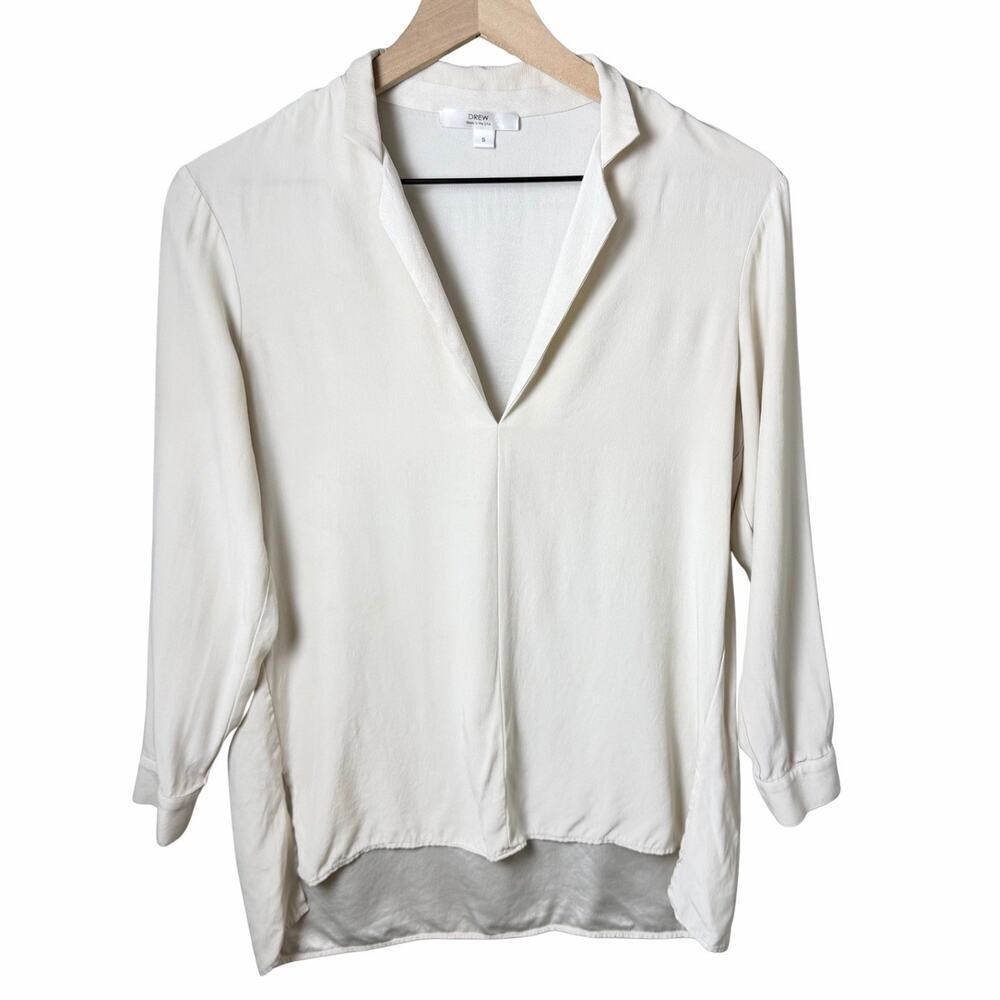 Drew Anthropologie Top V-Neck Ivory Blouse Womens S